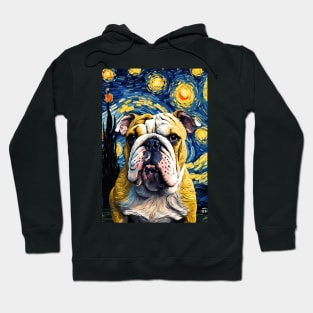 English Bulldog Dog Breed Painting in a Van Gogh Starry Night Art Style Hoodie